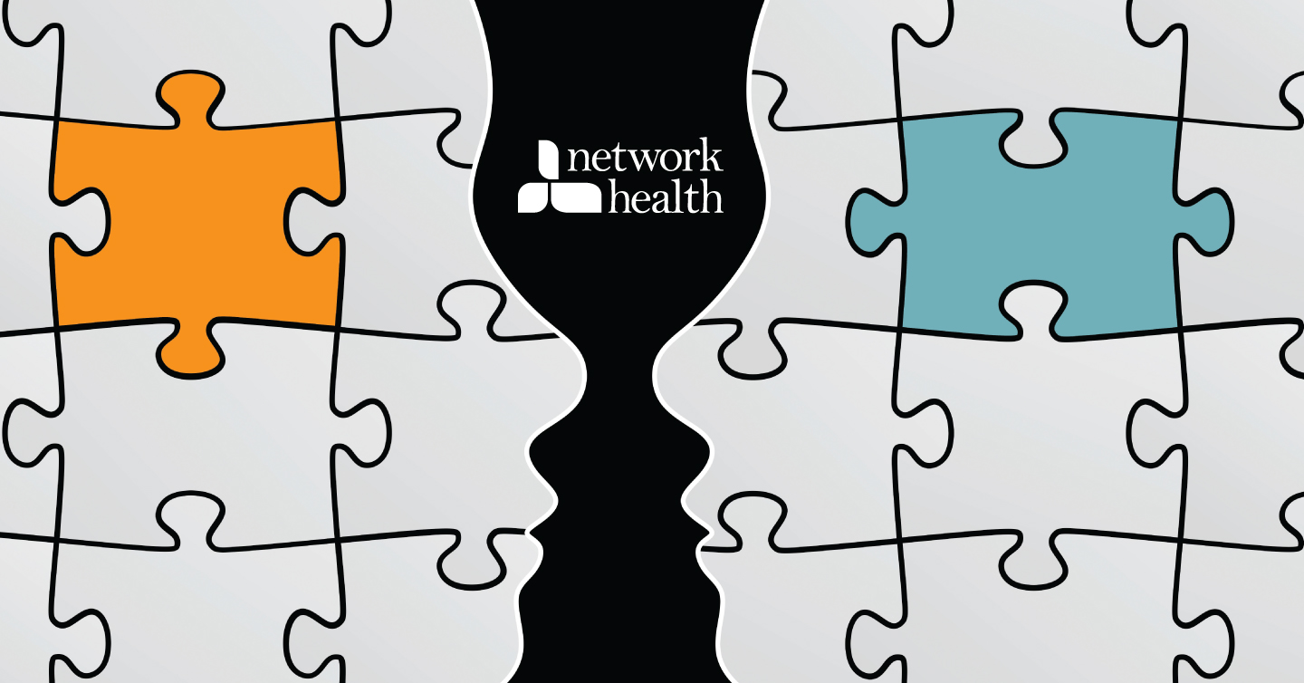 puzzle with network health logo that looks like two faces