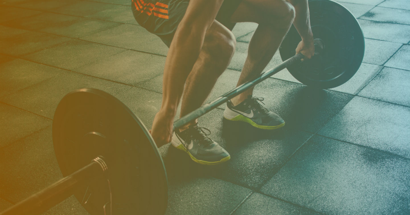 person lifting weights with network health gradient superimposed