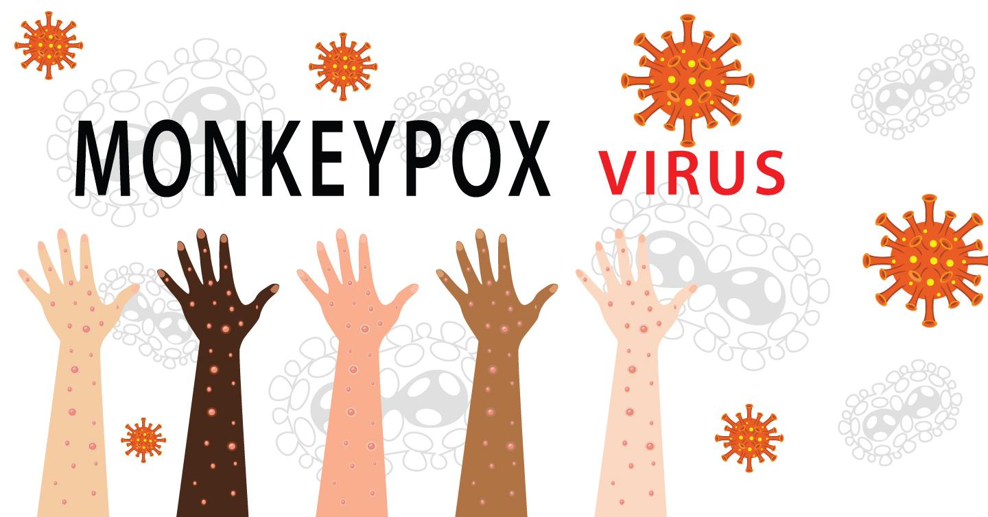 monkeypox virus text with graphic of arms with monkeypox