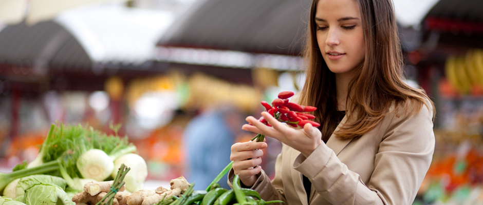 farmer market - female selecting vegetables