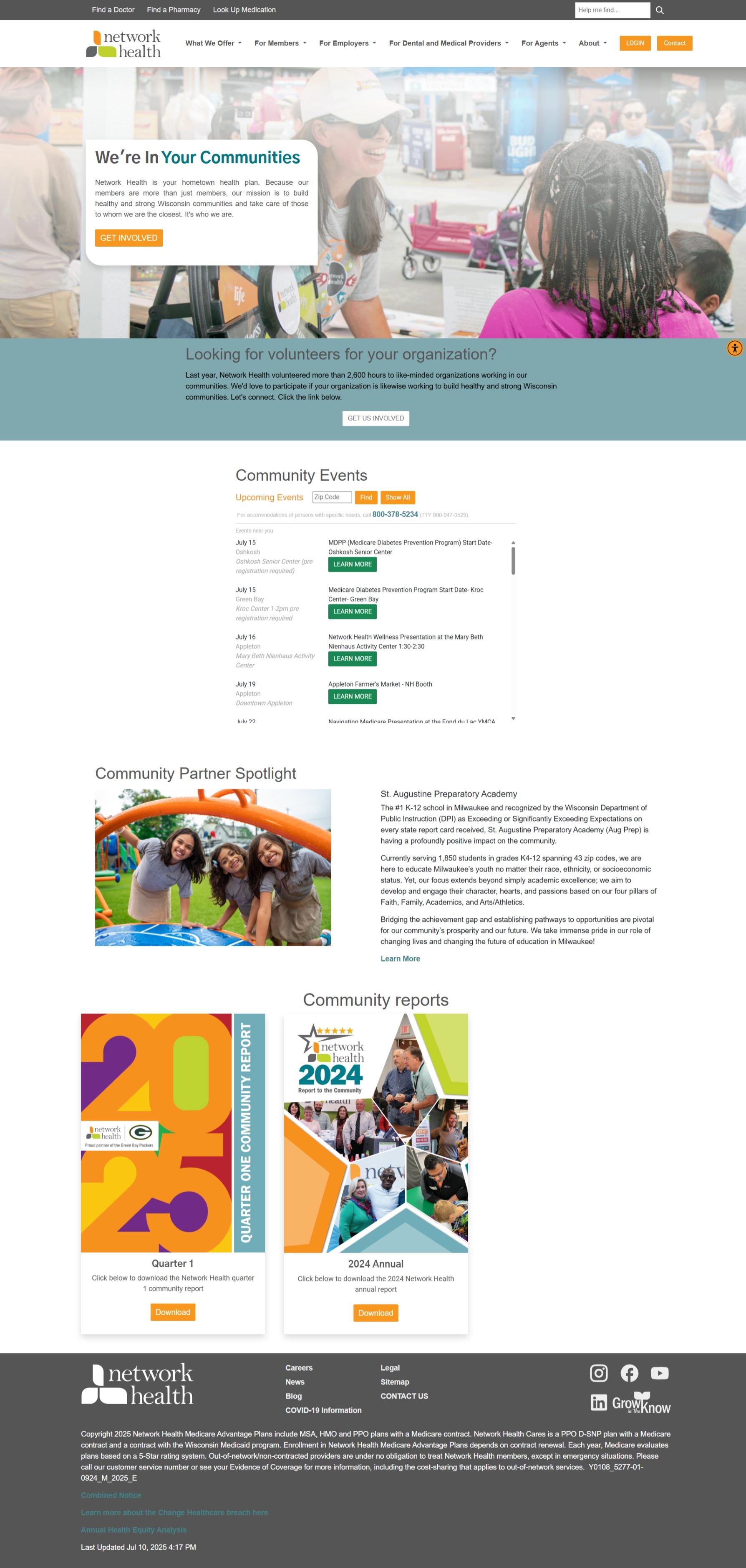 screenshot of the network health community page showing community events, group photos and report download icons