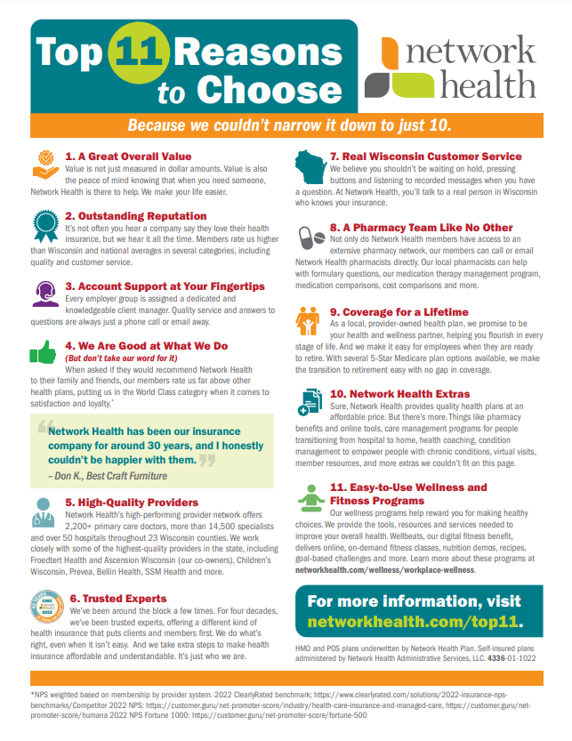 Top 11 Reasons to Choose Network Health